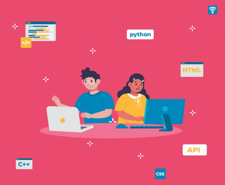 Software developer and software programmer working on their laptops